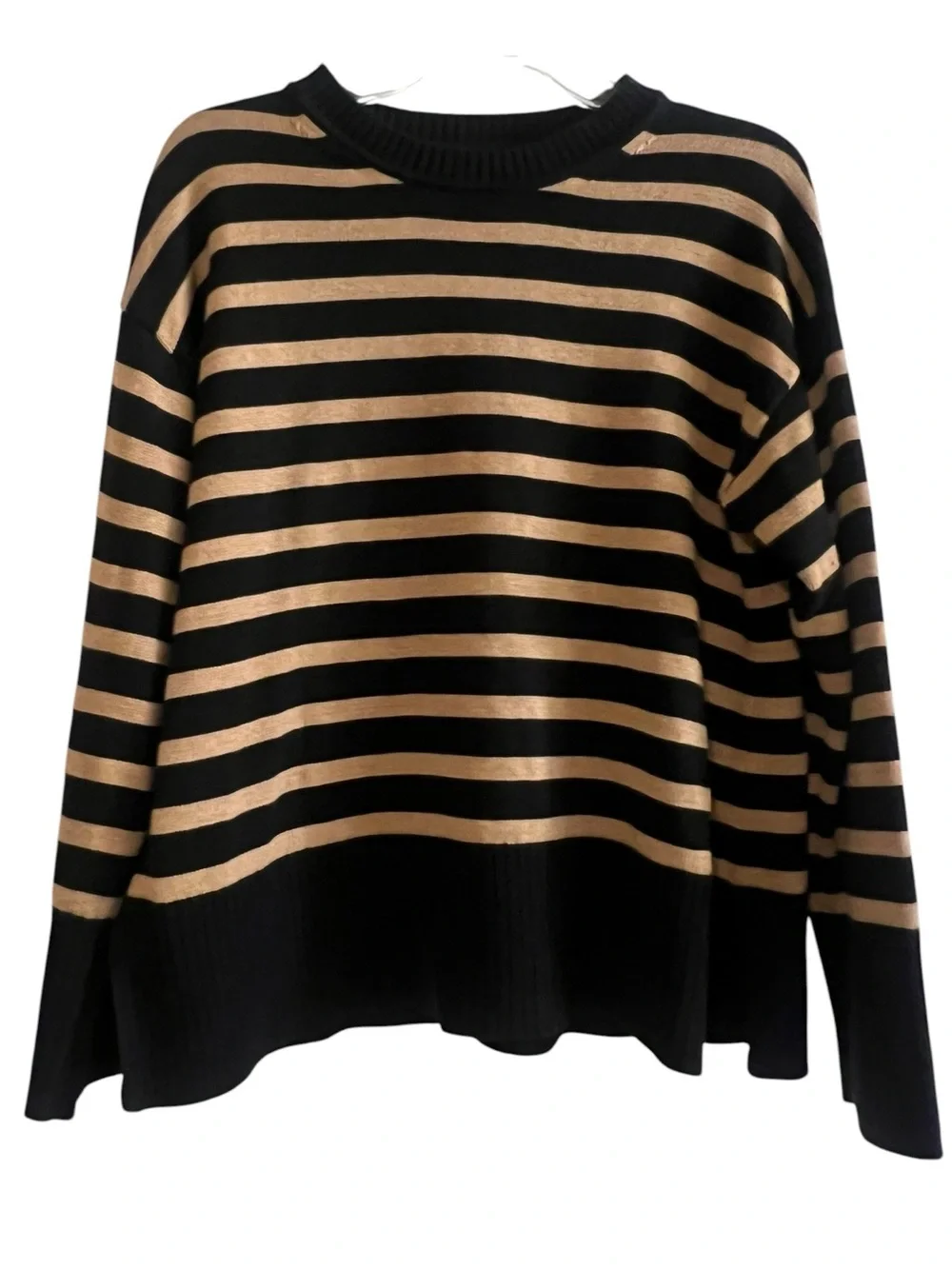 J.Crew Striped Sweater Black Tan Small 100% Cotton
